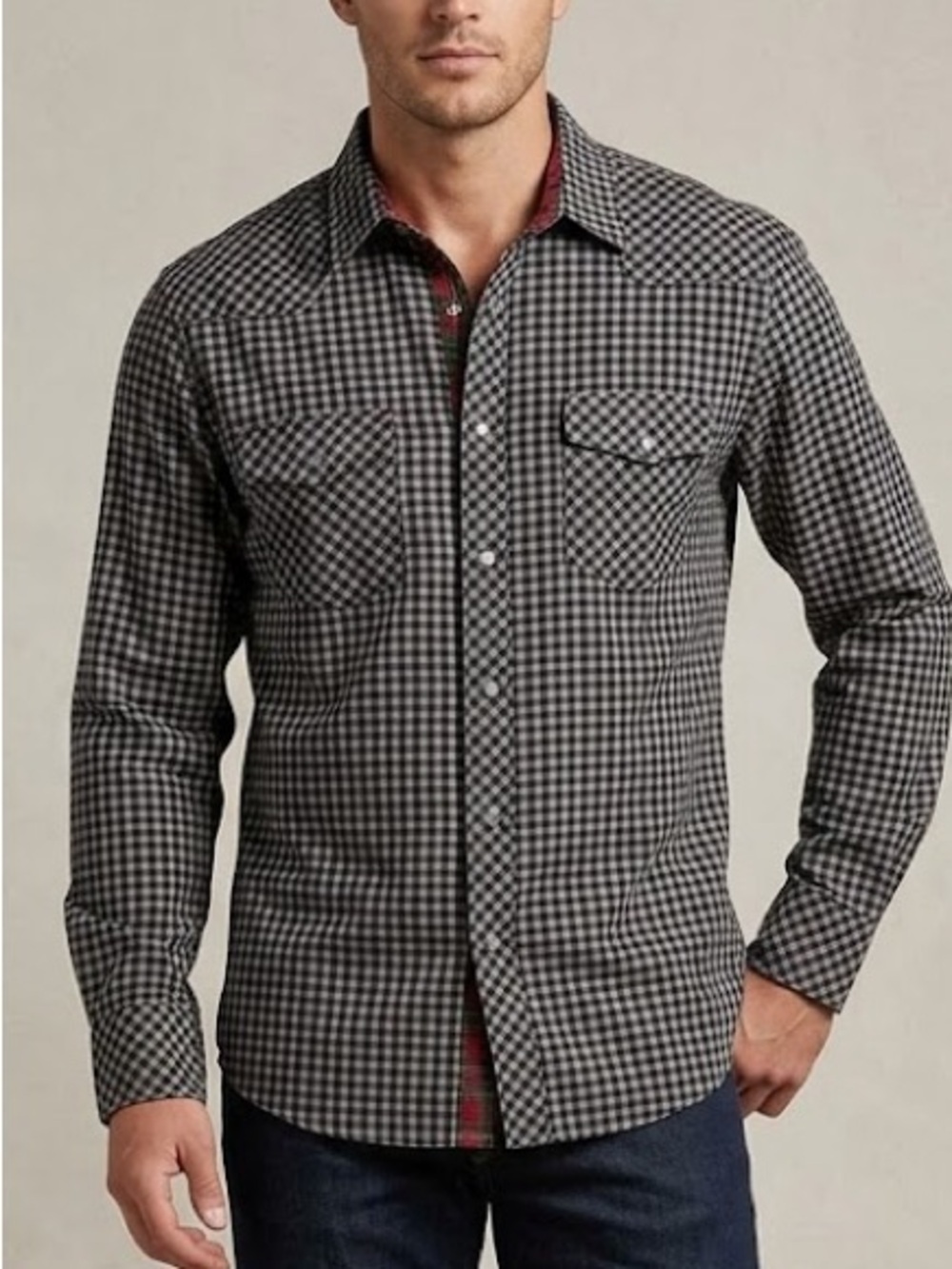 Age of Wisdom Gray Black Gingham Checkered Button Down XL